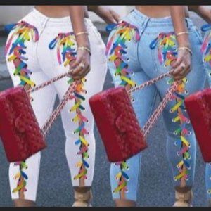Colorful Laced Back Jeans - New